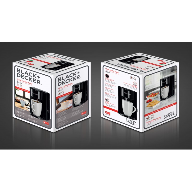 Black+Decker 350W 1 Cup Coffee Maker/ Machine with Coffee Mug for Drip Coffee & Espresso, Black - DCM25N