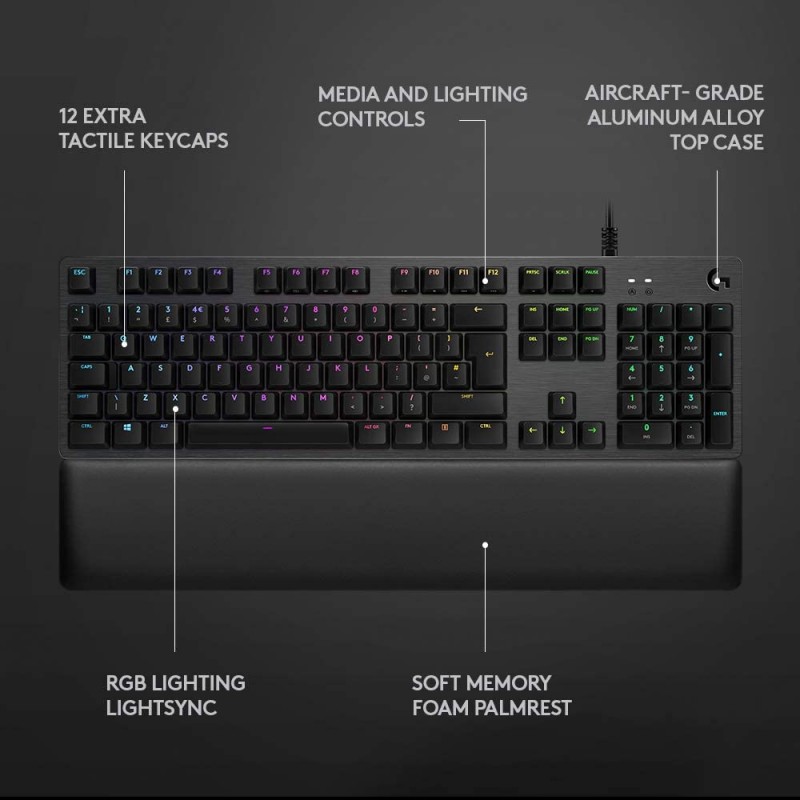 Logitech Mechanical Gaming Keyboard with Palm Rest, Carbon - G513