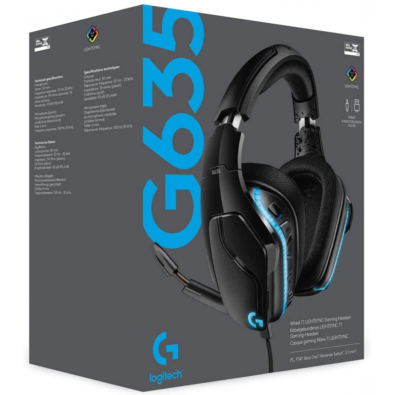 Logitech G635 Wired Gaming Headset, DTS Headphone:X 2.0 3D Surround Sound