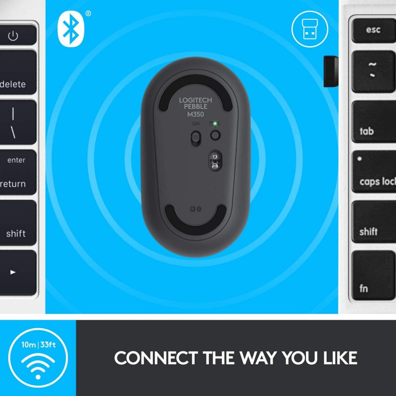 Logitech Pebble M350 Silent Wireless Mouse with Bluetooth or USB - Graphite