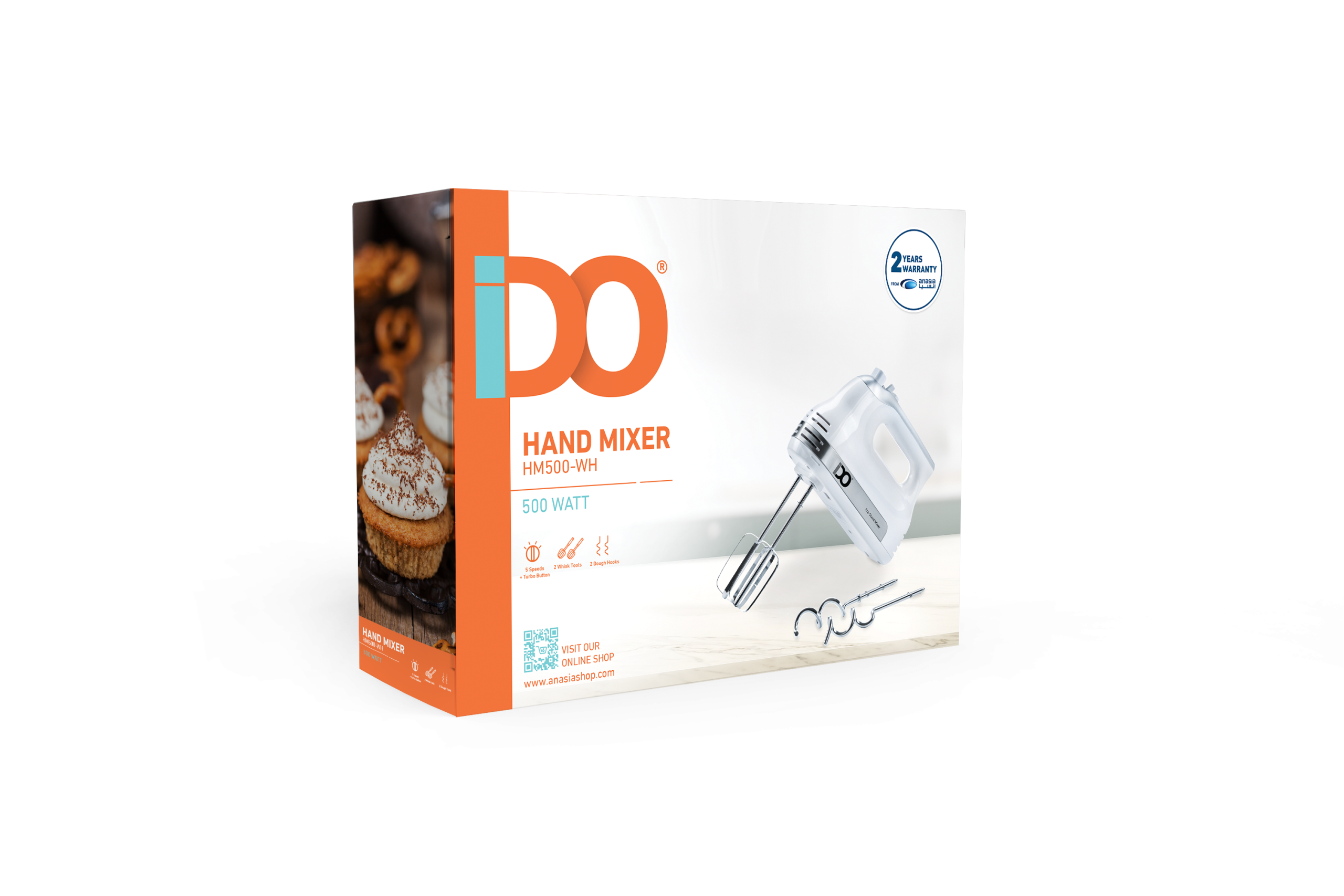 IDO Hand Mixer 500 W with 5 Speeds, White – HM500-WH IDO Hand Mixer 500 W with 5 Speeds, White – HM500-WH